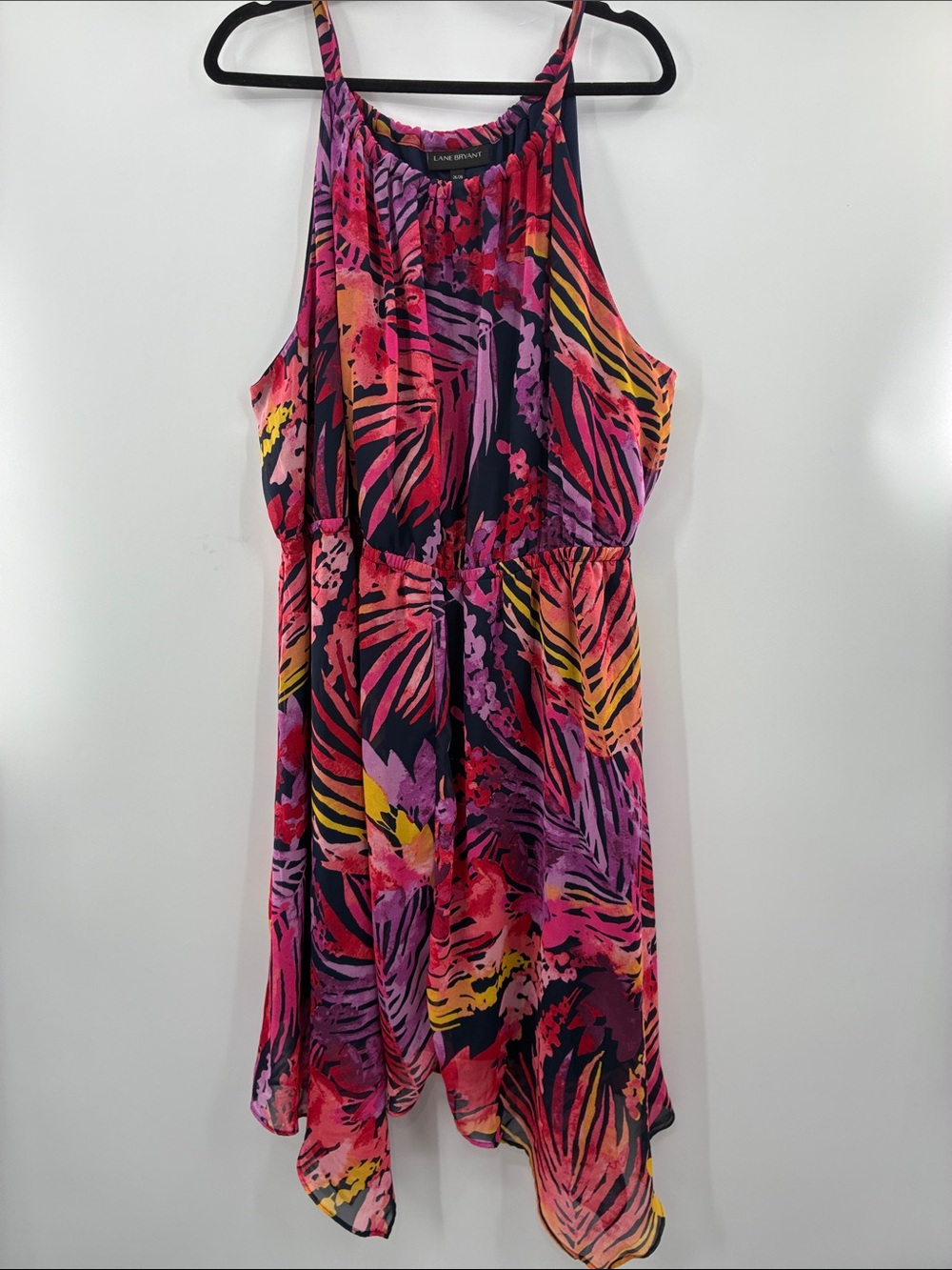 Lane Bryant Navy Pink Multi Floral Asymmetrical Halter Dress size: 26028